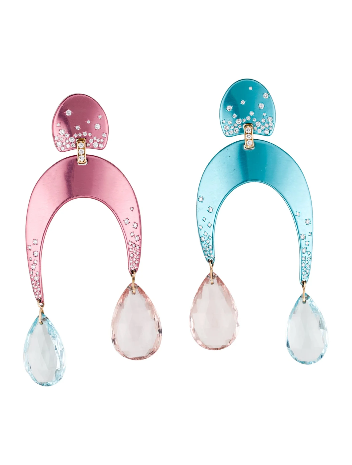 Suzanne Syz18K Morganite , Aquamarine & Diamond "Are you calder or not?" Drop Earrings