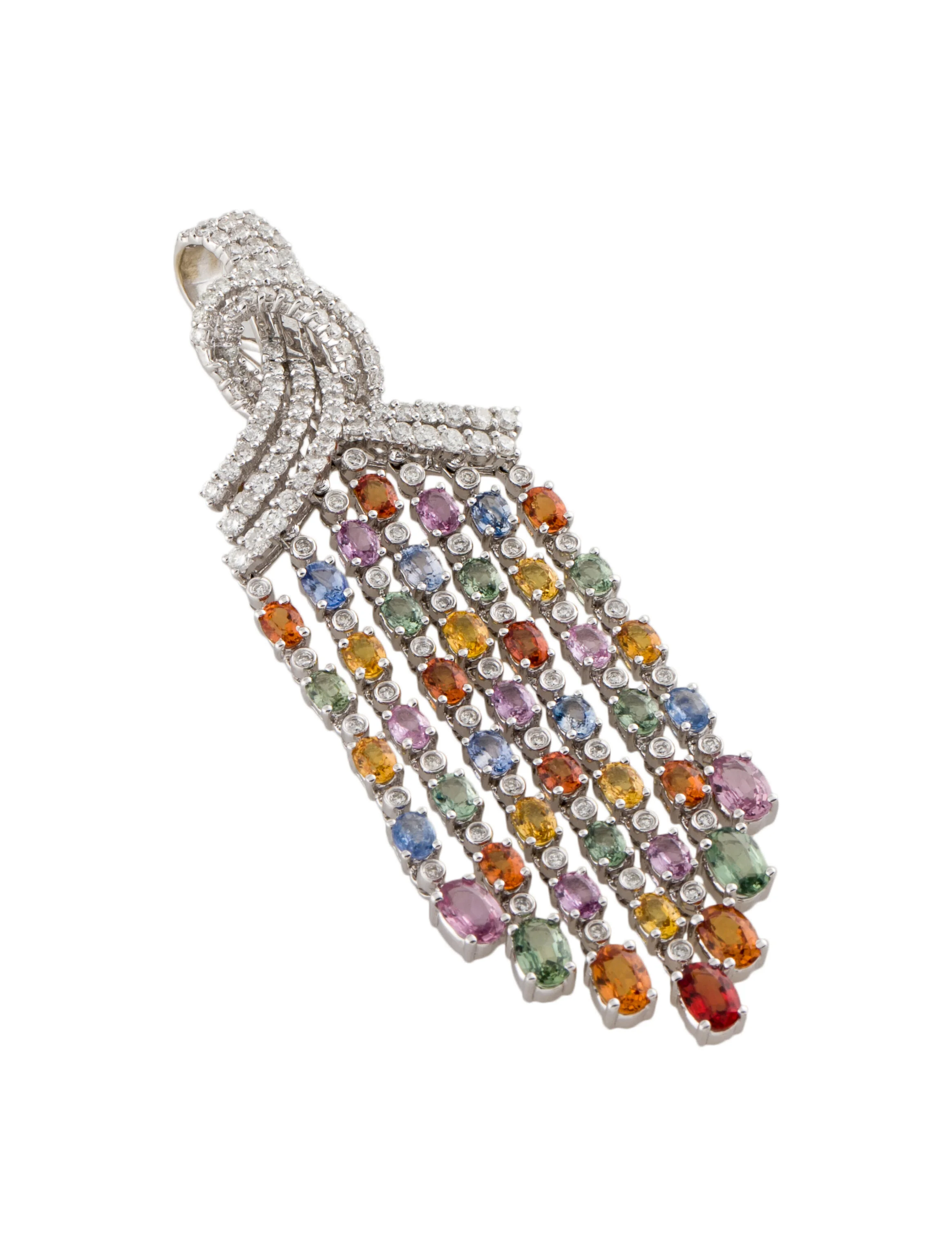 Pendant18K Multicolor Sapphire & Diamond Waterfall Pendant