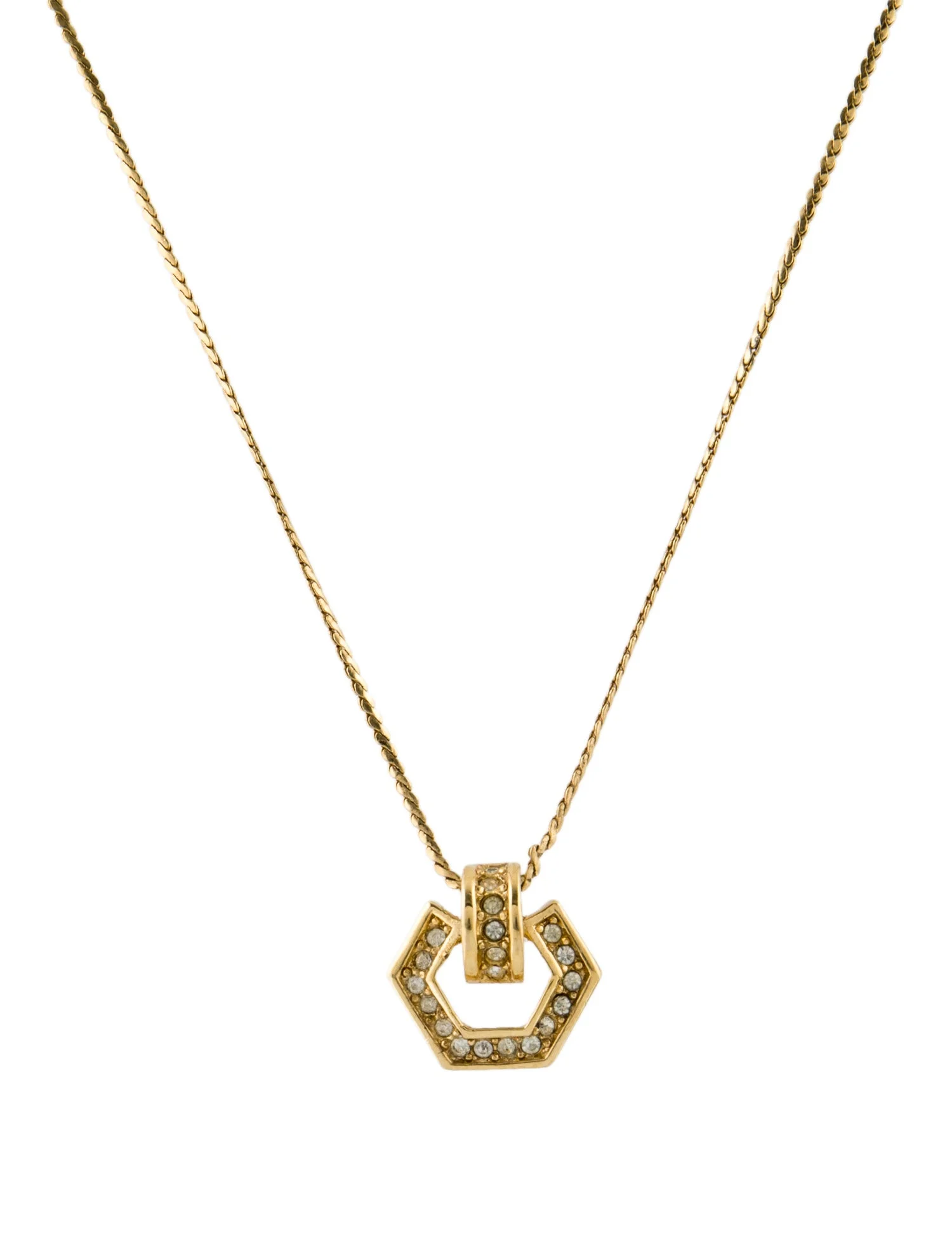 Christian DiorVintage Crystal Hexagon Pendant Necklace