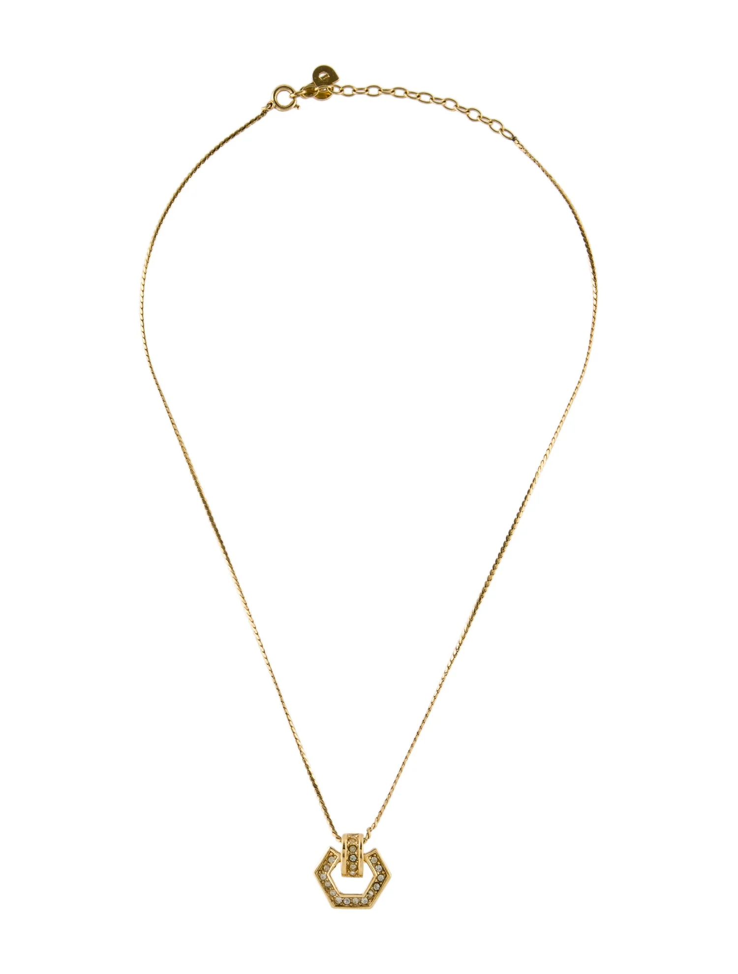 Christian DiorVintage Crystal Hexagon Pendant Necklace 3 Christian DiorVintage Crystal Hexagon Pendant Necklace