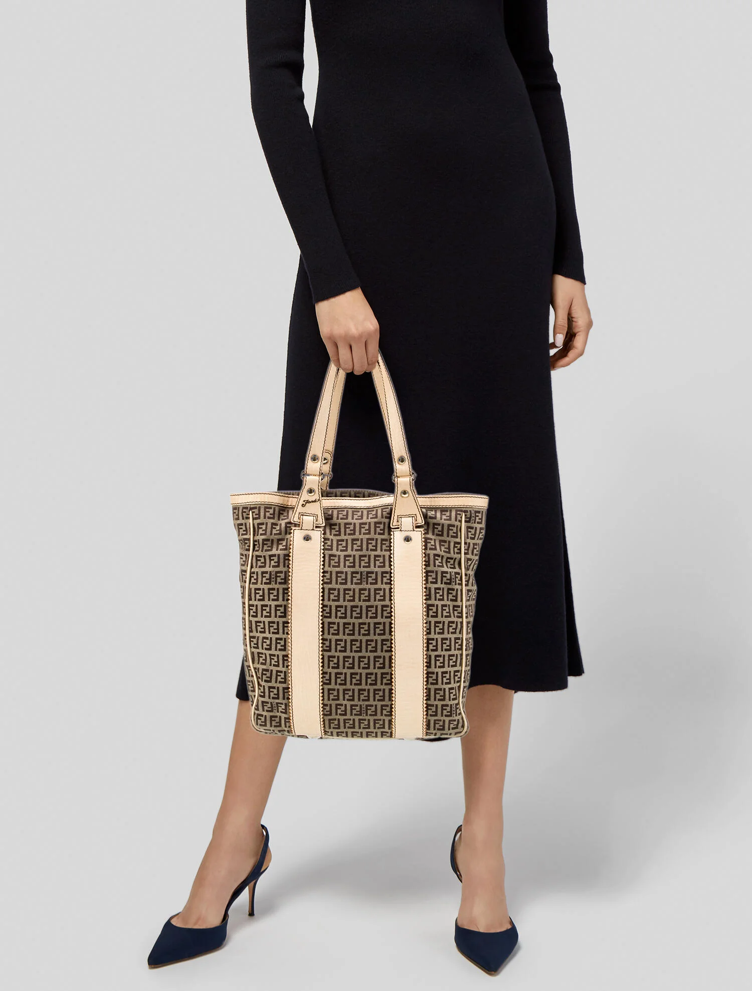 FendiLeather-Trimmed Zucchino Tote