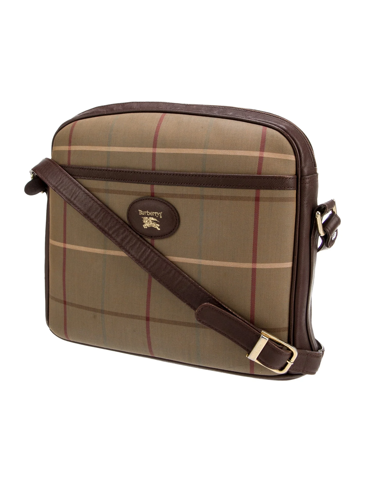 Burberry'sPlaid Canvas Coated Leather Trimmed Crossbody Bag