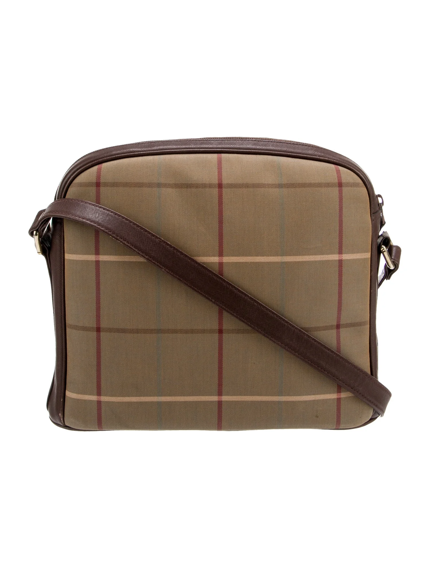 Burberry'sPlaid Canvas Coated Leather Trimmed Crossbody Bag