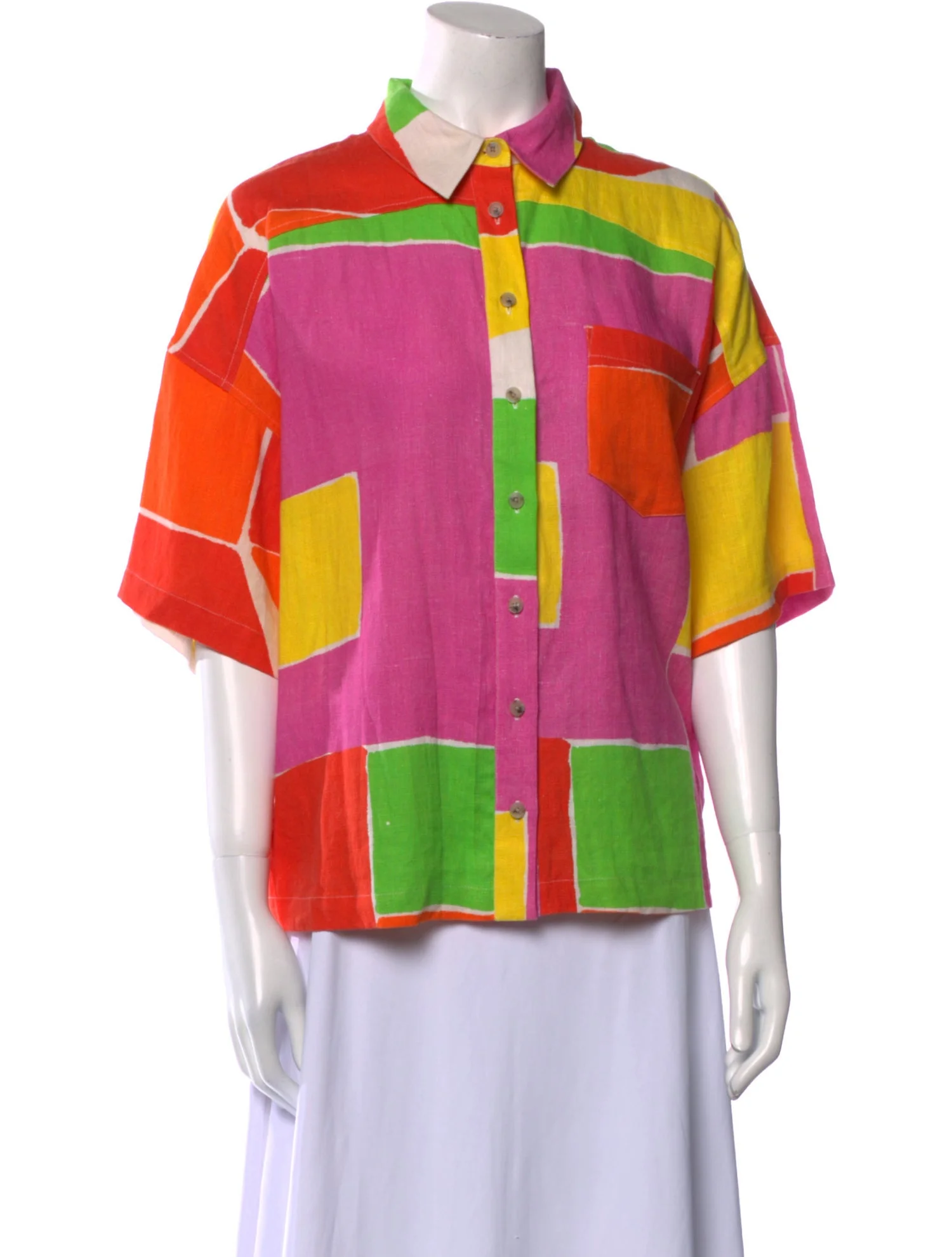 Mara HoffmanPrinted Three-Quarter Sleeve Button-Up Top