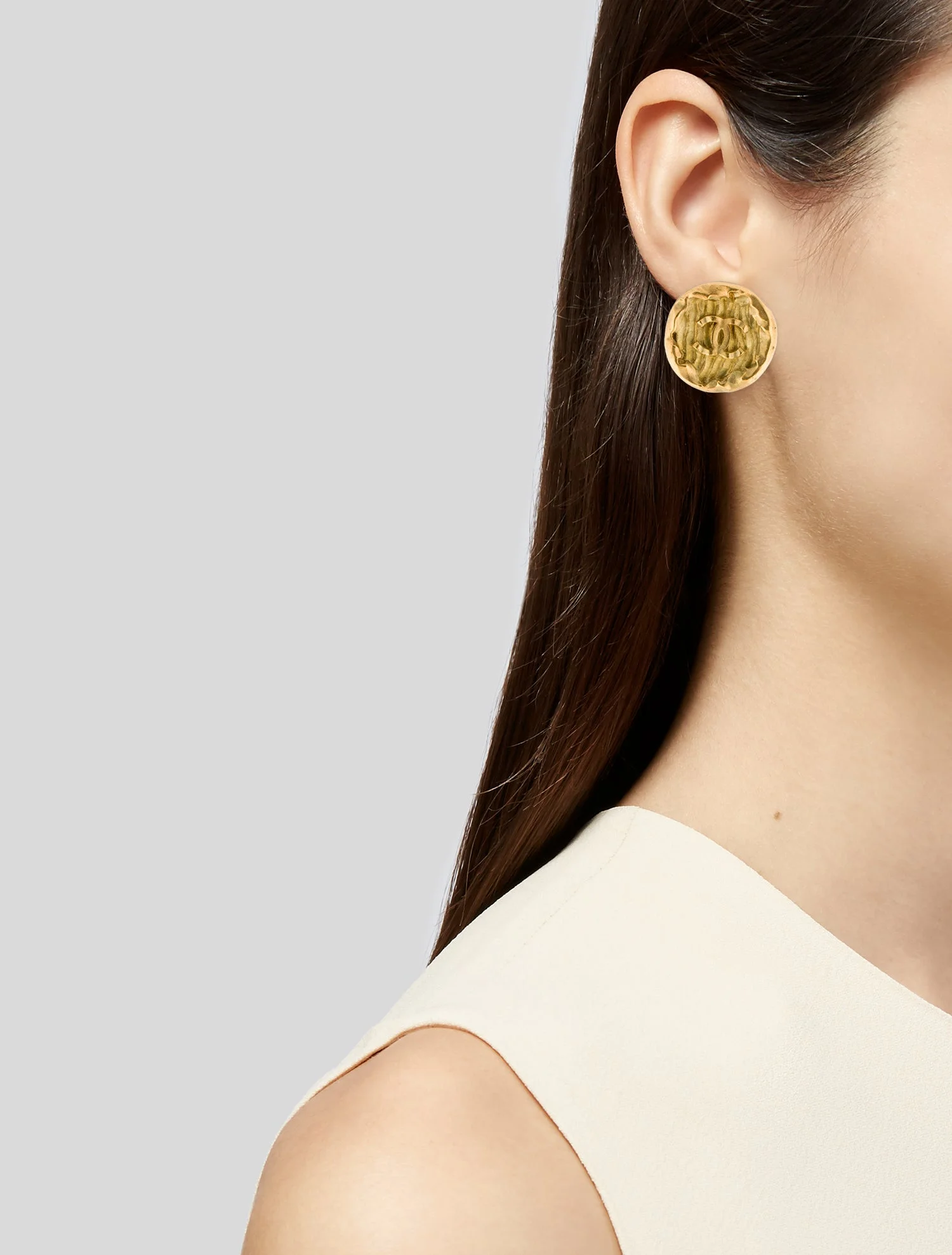 ChanelVintage Textured CC Clip-On Earrings